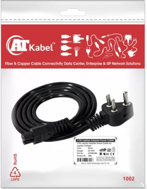 AT Kabel Power Cord 1 m 3 Pin Laptop, charger Cable (Compatible with All Laptop, Black, One Cable)